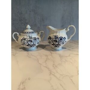 Vintage Set J & G Meakin BLUE NORDIC Sugar Bowl & Creamer Set England Blue Onion